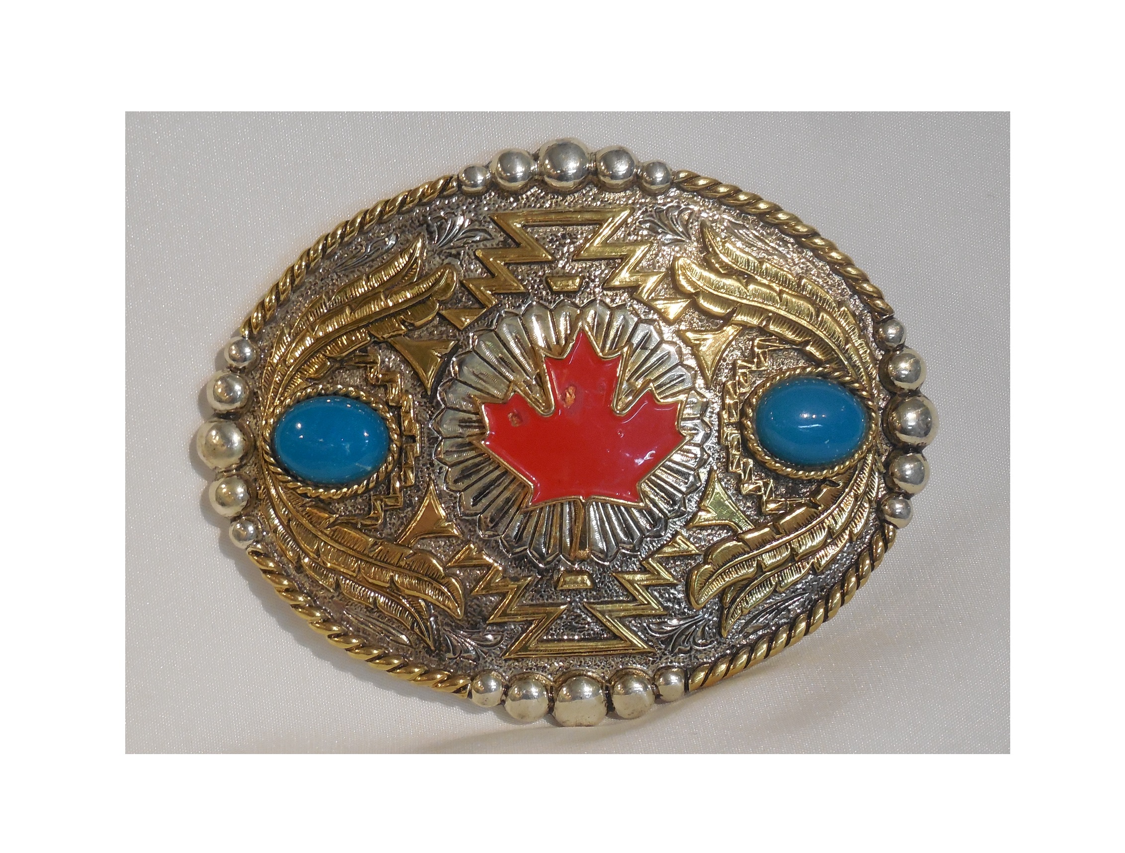 Canadian Leaf with Turquoise Stones Belt Buckle