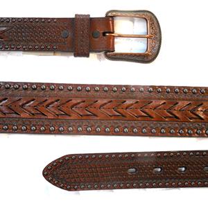 3D Brown Studded/Laced Leather Belt (42)