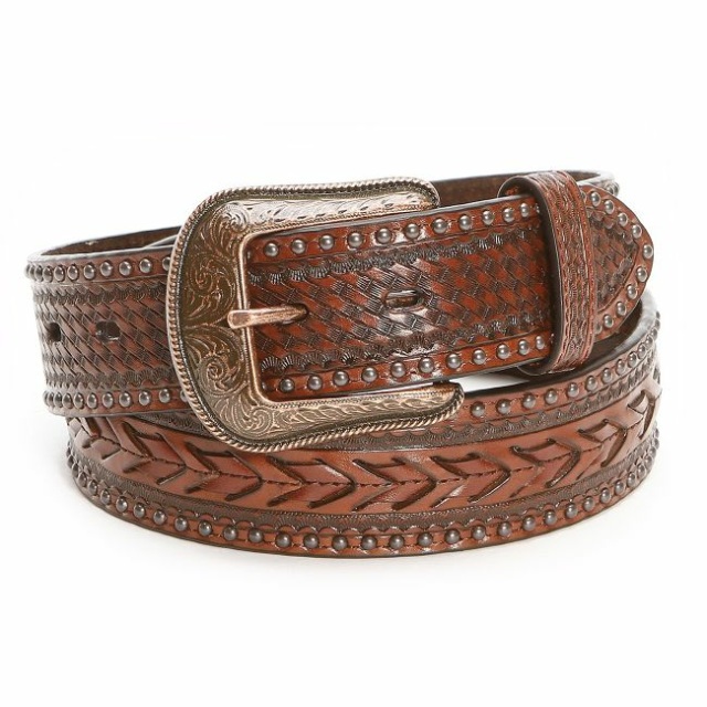 3D Brown Studded/Laced Leather Belt (42)