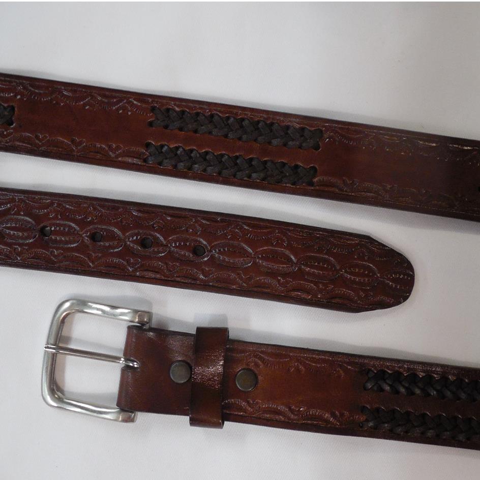 Laced Brown Leather Belt (44