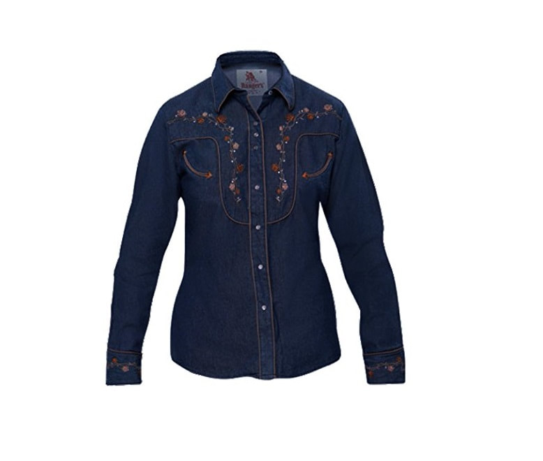 Ranger's Ladies Embroidered Fitted Floral Denim Western Shirt